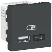 Розетка USB для зарядки, тип A + C , антрацит, 2 модуля, Unica New Schneider (NU305454)