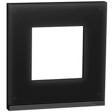 Рамка 1-постовая горизонтальная, черное стекло, Schneider Unica New Studio Pure (NU600286)