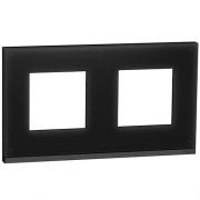 Рамка 2-постовая горизонтальная, черное стекло, Schneider Unica New Studio Pure (NU600486)