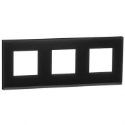 Рамка 3-постовая горизонтальная, черное стекло, Schneider Unica New Studio Pure (NU600686)