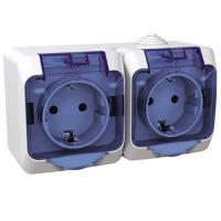 Розетка двойная с заземляющим контактом и шторками, прозрачная крышка Cedar Plus Белый WDE000525